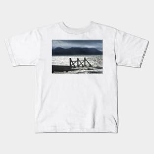 Rough weather over the dark mountains of the Isle of Arran, Scotland Kids T-Shirt